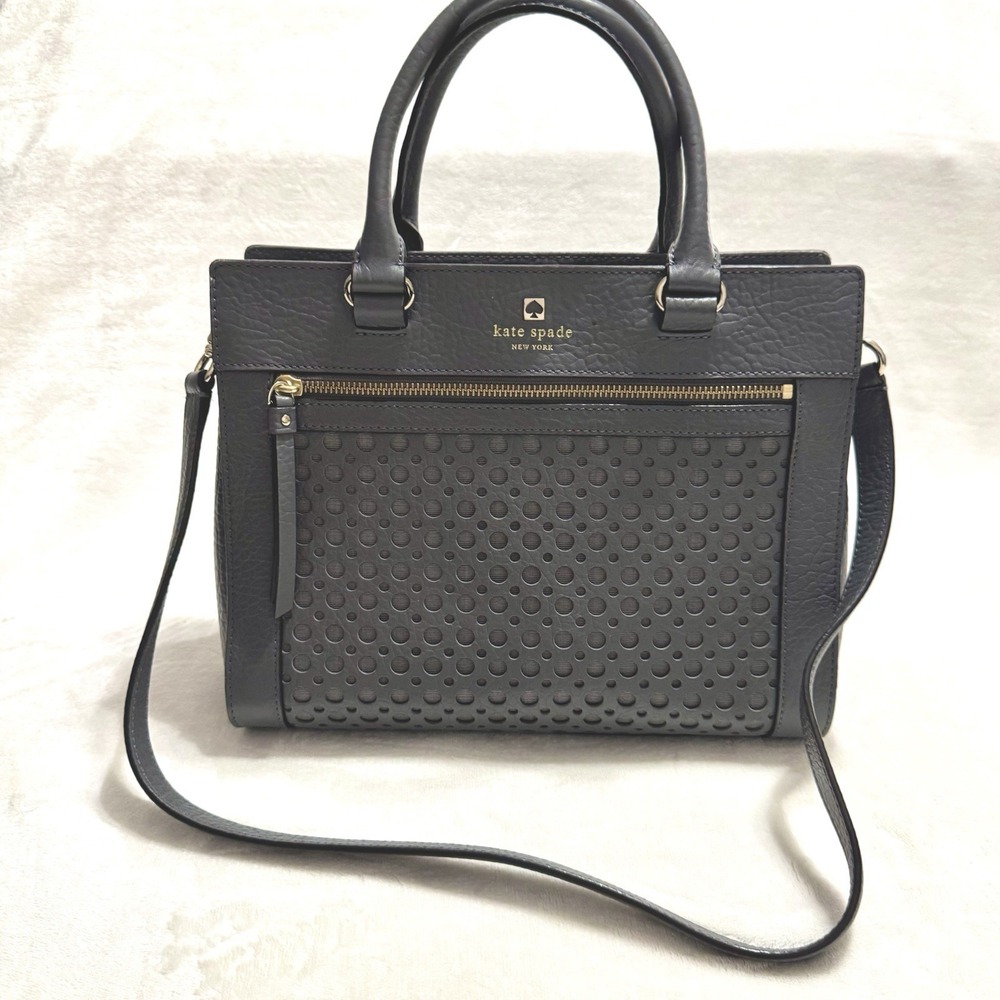 Kate Spade New York Gray Leather Satchel Crossbody Bag Perforated Purse